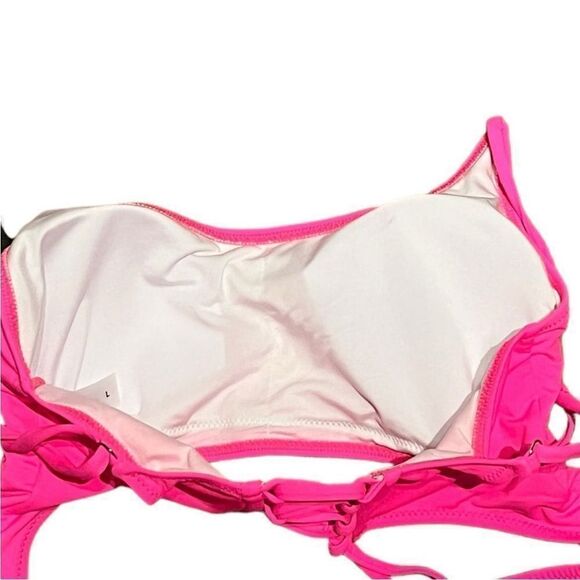 Meyeeka Front Cut Out Lace Up Back Hot Pink Swimsuit, Size L, NWT - Picture 6 of 10